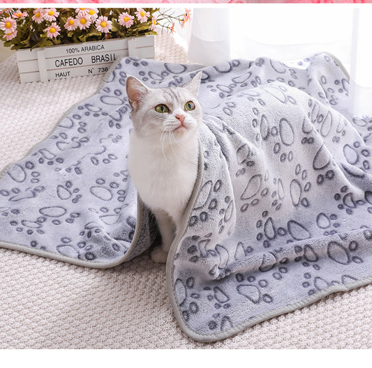 Green Plush Pet Blanket Set with Paw Print Design | Dogs & Cats