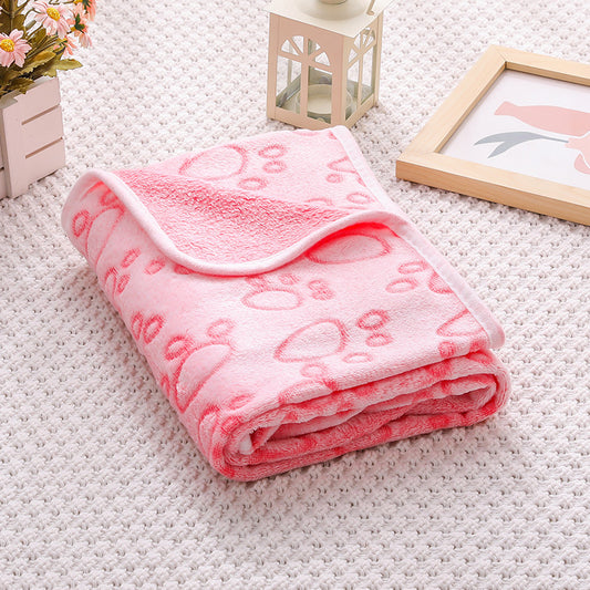 Pink Plush Pet Blanket Set with Paw Print Design | Dogs & Cats