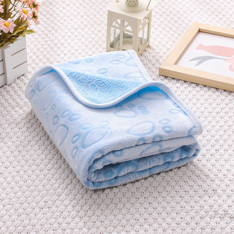 Blue Plush Pet Blanket Set with Paw Print Design | Dogs & Cats