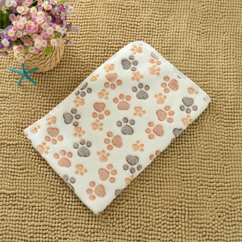 Beige Plush Pet Blanket Set with Paw Print Design | Dogs & Cats