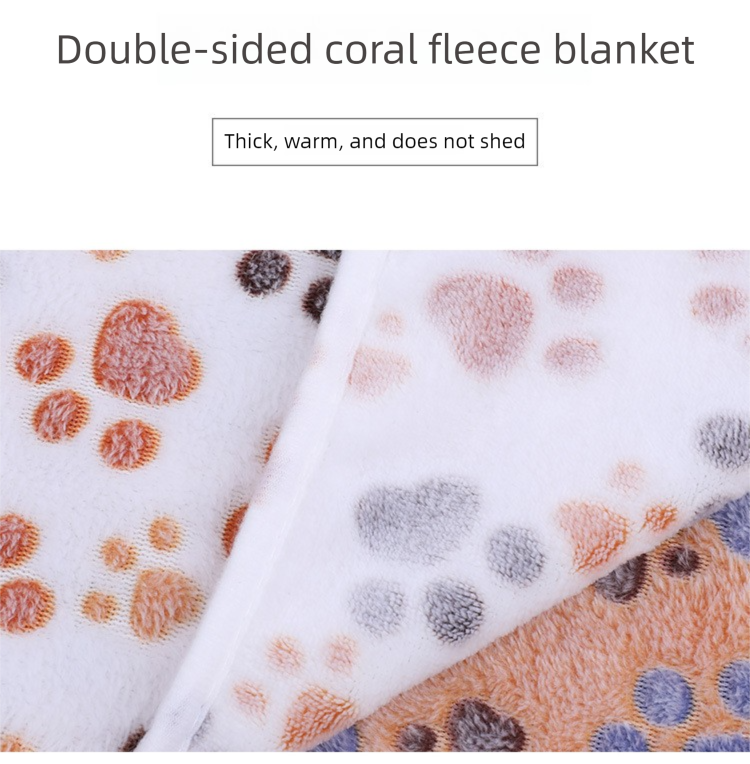 Beige Plush Pet Blanket Set with Paw Print Design | Dogs & Cats