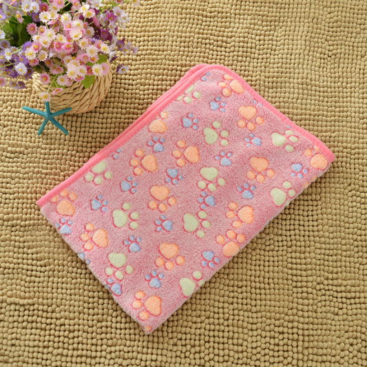 Rose Pink Plush Pet Blanket Set with Paw Print Design | Dogs & Cats