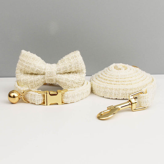 White Luxury Tweed Cat Collar & Leash Set | Size S