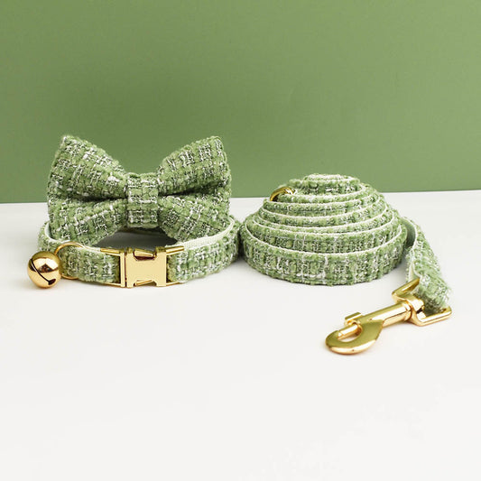 Green Luxury Tweed Cat Collar & Leash Set | Size L