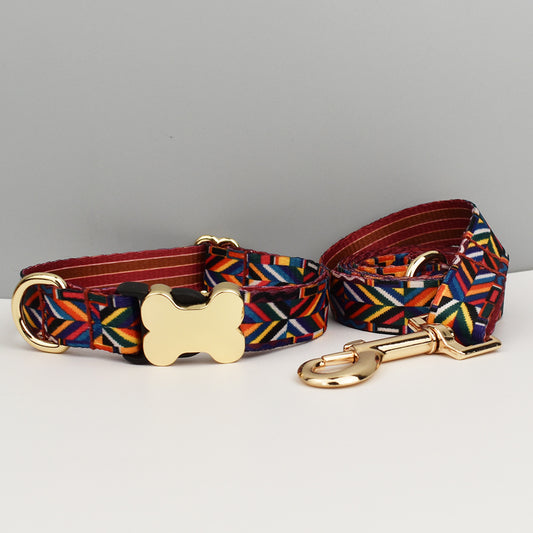 Rainbow Boho Dog Collar with Gold Metal Buckle | Size M