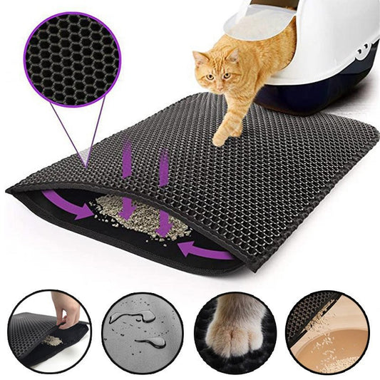 2-Pack Black Honeycomb Cat Litter Trapping Mat | 40x50cm