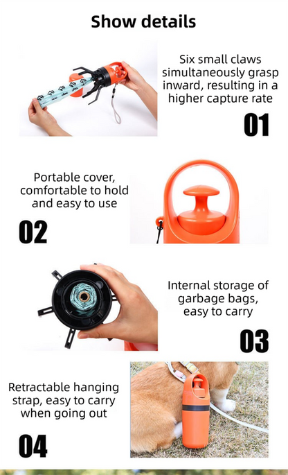 Orange Foldable 6-Claw Dog Poop Scooper