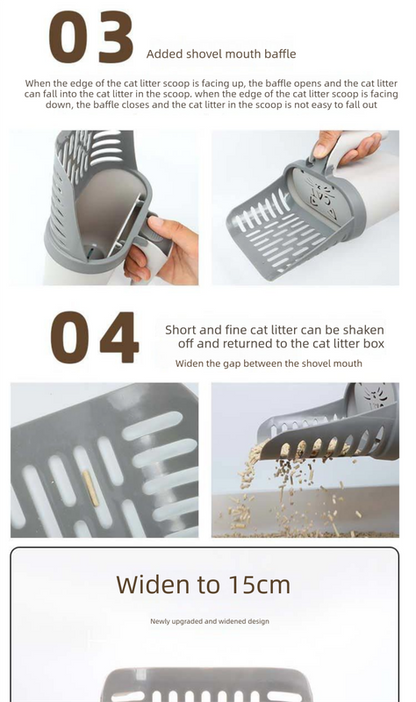 Grey 2-in-1 Cat Litter Scoop with Integrated Waste Bin | Detachable Kit | Bags (2)