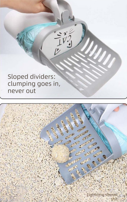 Grey 2-in-1 Cat Litter Scoop with Integrated Waste Bin | Detachable Kit | Bags (2)
