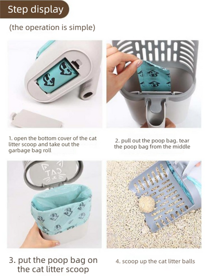 Grey 2-in-1 Cat Litter Scoop with Integrated Waste Bin | Detachable Kit | Bags