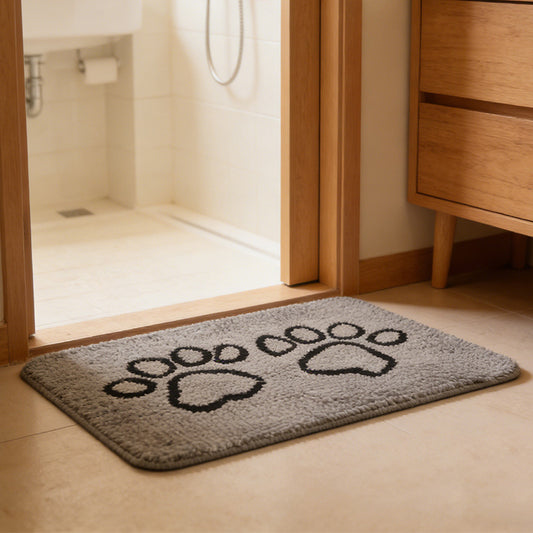Grey Chenille Non-Slip Absorbent Pet Mat | Dogs & Cats