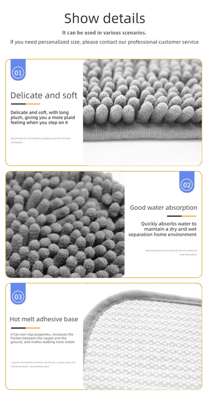 Grey Chenille Non-Slip Absorbent Pet Mat | Dogs & Cats