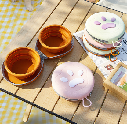 Brown-Pink Collapsible Silicone Travel Pet Bowls | Dogs & Cats