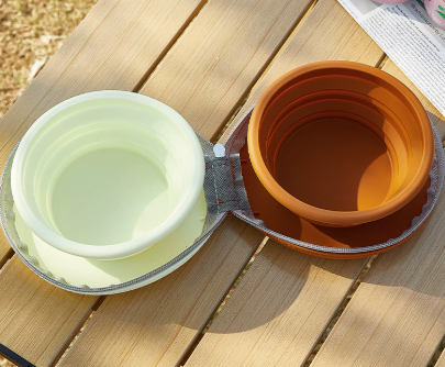 Brown-Yellow Collapsible Silicone Travel Pet Bowls | Dogs & Cats