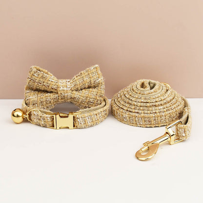 Khaki Elegant Tweed Pet Collar & Leash Set | Size L