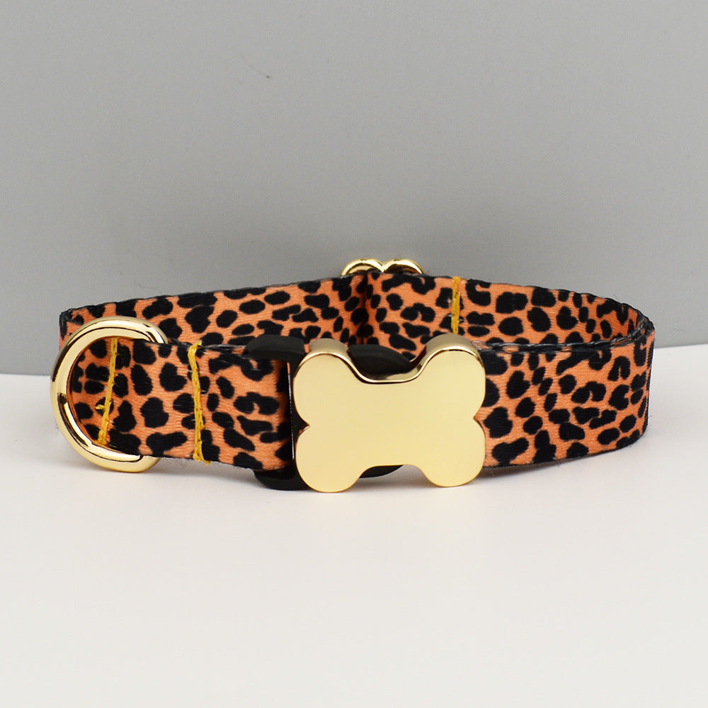 Leopard Print Dog Collar with Gold Metal Buckle | Size L