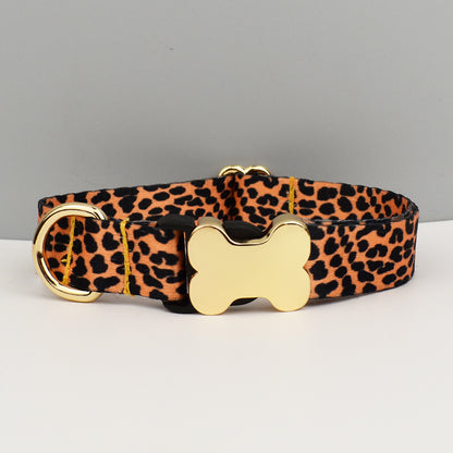 Leopard Print Dog Collar with Gold Metal Buckle | Size L