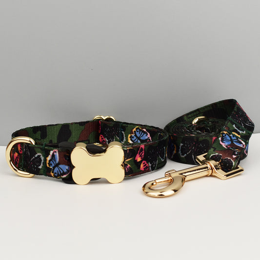 Butterfly Boho Dog Collar with Gold Metal Buckle | Size L