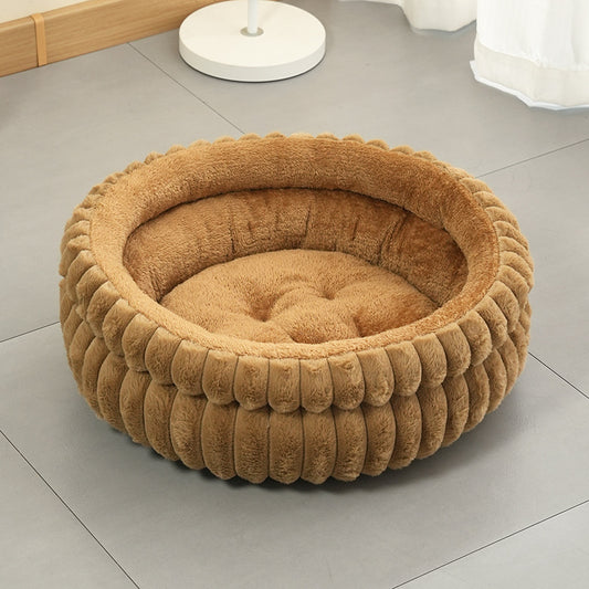 Plush Round Pet Bed with Removable Cushion | Medium | Coffee | Cat