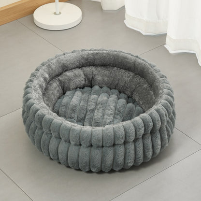 Plush Round Pet Bed with Removable Cushion | Medium | Dog & Cat | Grey