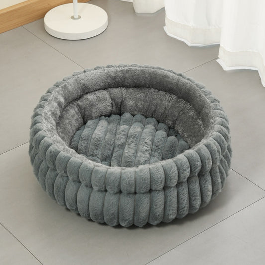 Plush Round Pet Bed with Removable Cushion | Medium | Dog & Cat | Grey