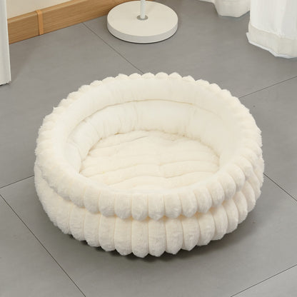 Plush Round Pet Bed with Removable Cushion | Medium | White | Cat