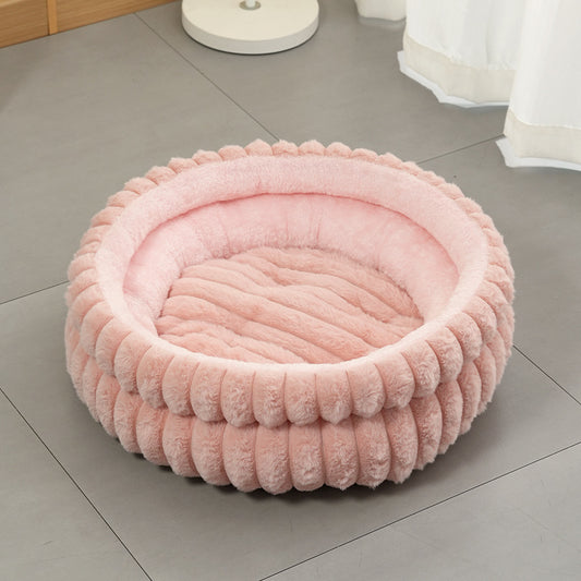 Plush Round Pet Bed with Removable Cushion | Medium | Dog & Cat | Pink