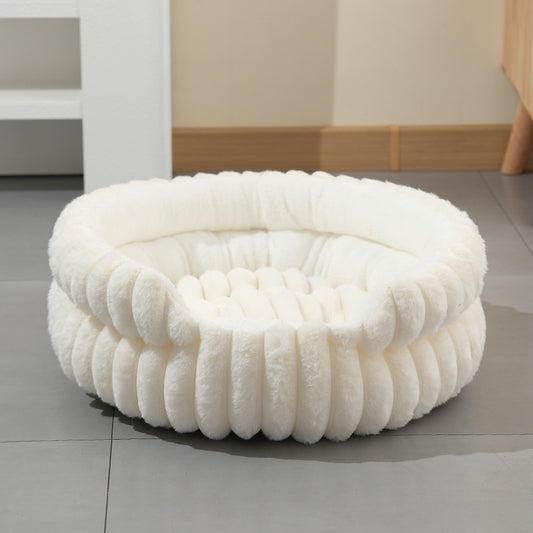 Plush Round Pet Bed with Removable Cushion | Medium | White