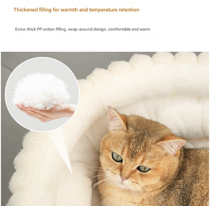 Plush Round Pet Bed with Removable Cushion | Medium | White