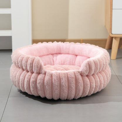 Plush Round Pet Bed with Removable Cushion | Medium | Pink