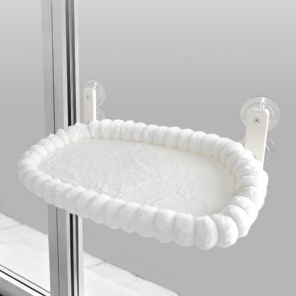 Plush Cat Window Hammock with Strong Suction Cups | White