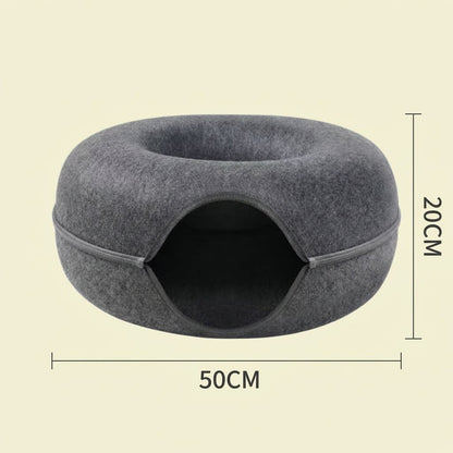Felt Donut Cat Bed with Zipper Tunnel Toy | Pink