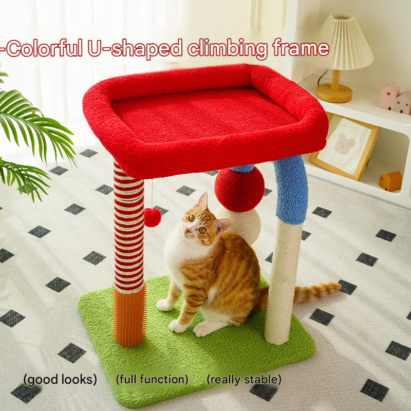 Colorful U-Shaped Cat Tree with Sisal Posts
