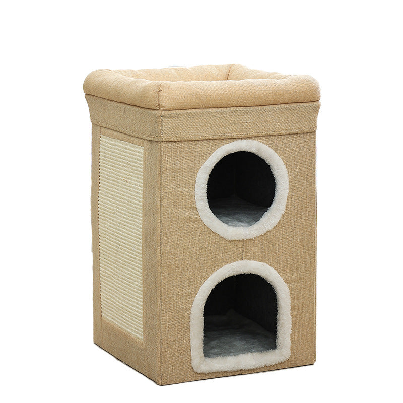 3-Story Villa Cat House with Scratching Posts | Beige