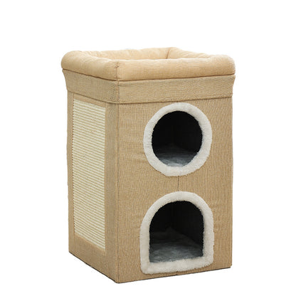 3-Story Villa Cat House with Scratching Posts | Beige
