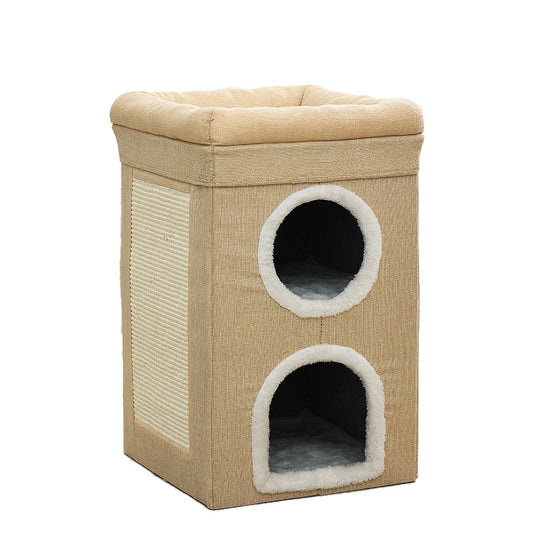 3-Story Villa Cat House with Scratching Posts | Beige