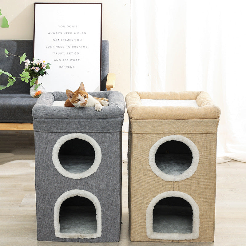 3-Story Villa Cat House with Scratching Posts | Beige