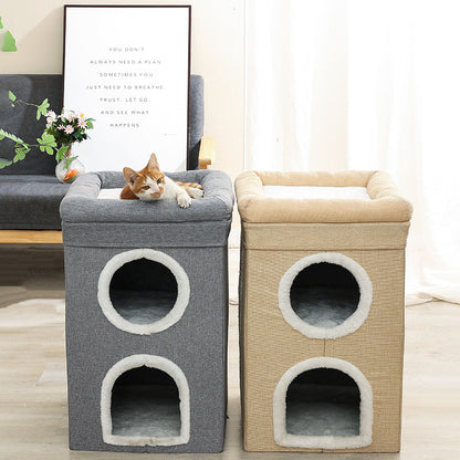 3-Story Villa Cat House with Scratching Posts | Beige