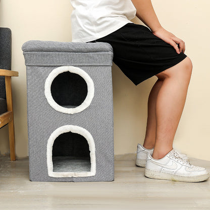 3-Story Villa Cat House with Scratching Posts | Grey