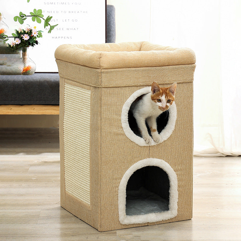 3-Story Villa Cat House with Scratching Posts | Grey