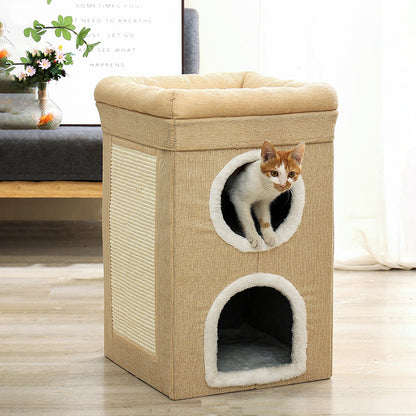 3-Story Villa Cat House with Scratching Posts | Grey