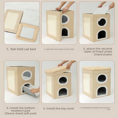 3-Story Villa Cat House with Scratching Posts | Grey