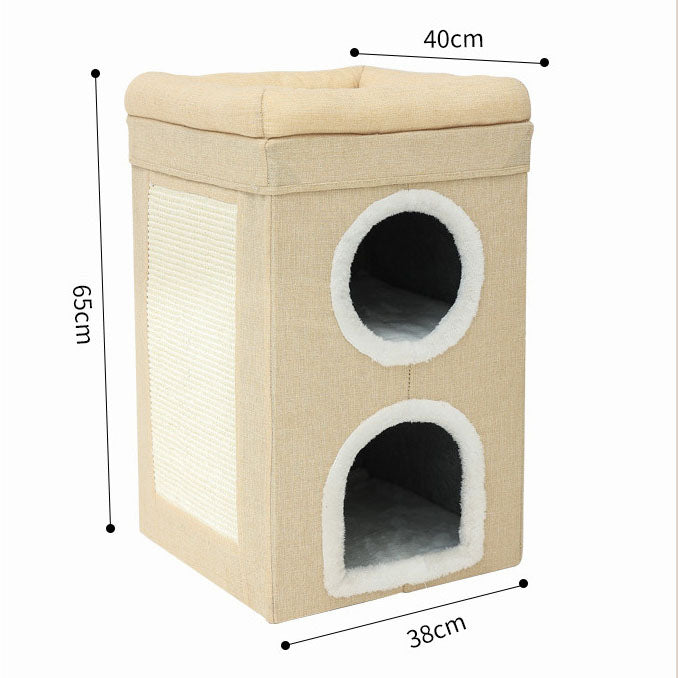 3-Story Villa Cat House with Scratching Posts | Grey