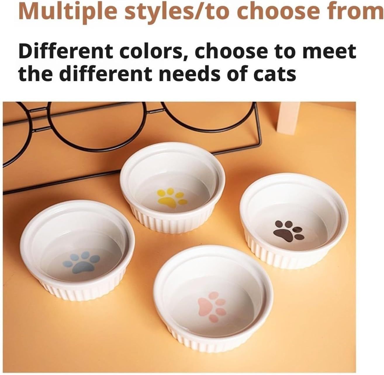 Triple Slanted Ceramic Pet Bowl Set | Black Cat Paw