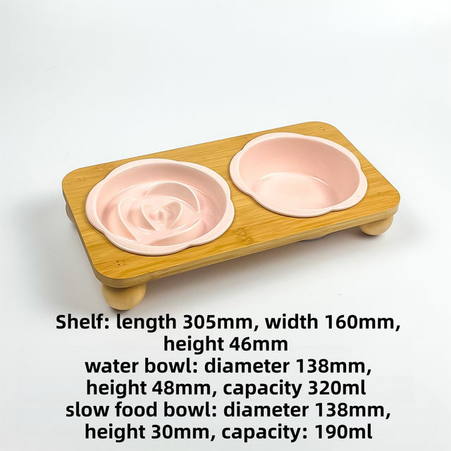 Ceramic Floral Cat Slow Feeder and Water Bowl Set | Elevated Stand