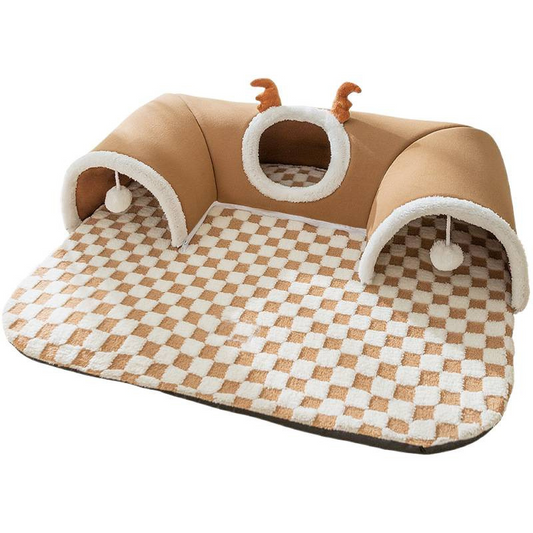 Cat Tunnel Bed House | 4-Season U-Shaped Cave | Brown | Medium