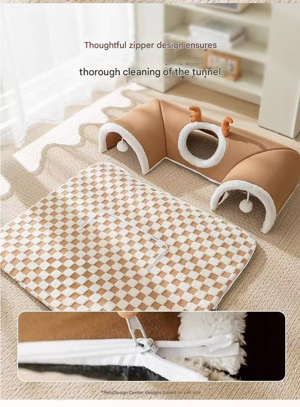 Cat Tunnel Bed House | 4-Season U-Shaped Cave | Brown | Medium