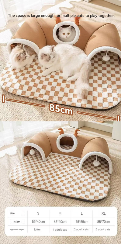Cat Tunnel Bed House | 4-Season U-Shaped Cave | Grey | Small
