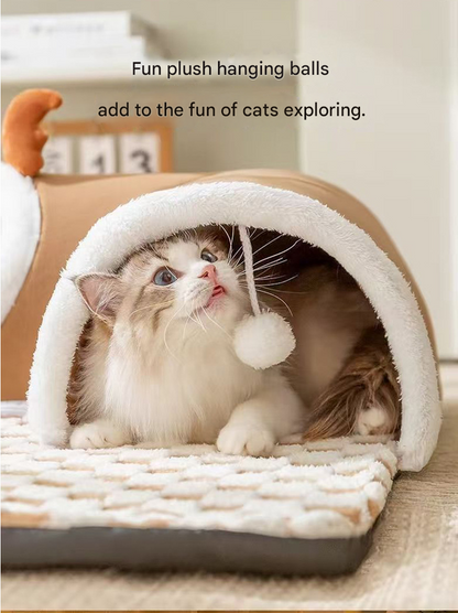Cat Tunnel Bed House | 4-Season U-Shaped Cave | Grey | Small
