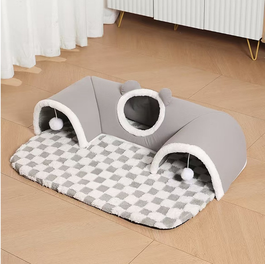 Cat Tunnel Bed House | 4-Season U-Shaped Cave | Grey | XL